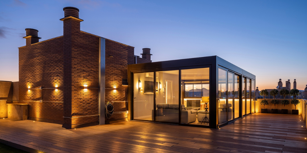 Ejemplos de Pérgolas de aluminio con pérgola de panel sándwich